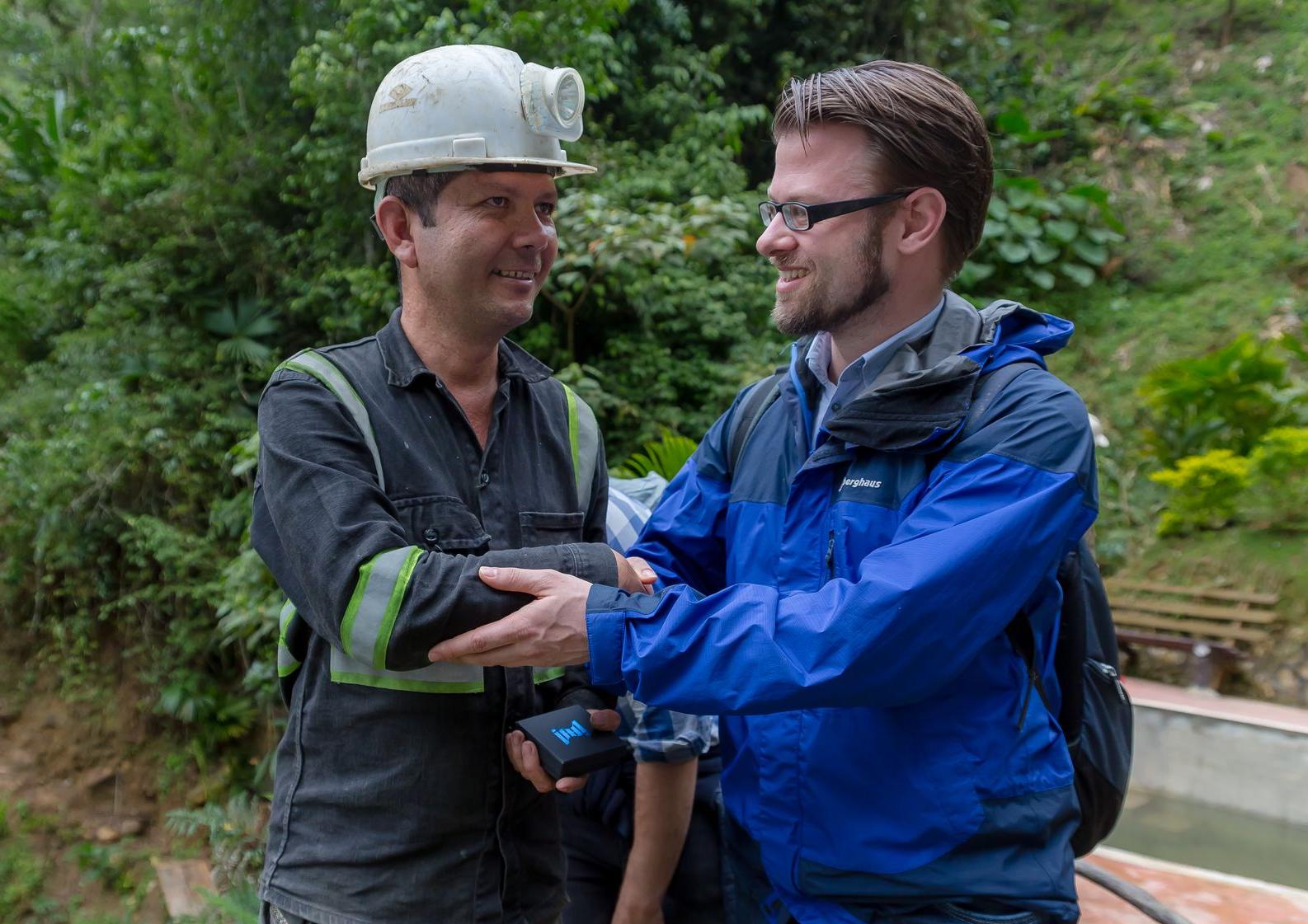 Florian Harkort meeting with miners in South America about Fair Gold