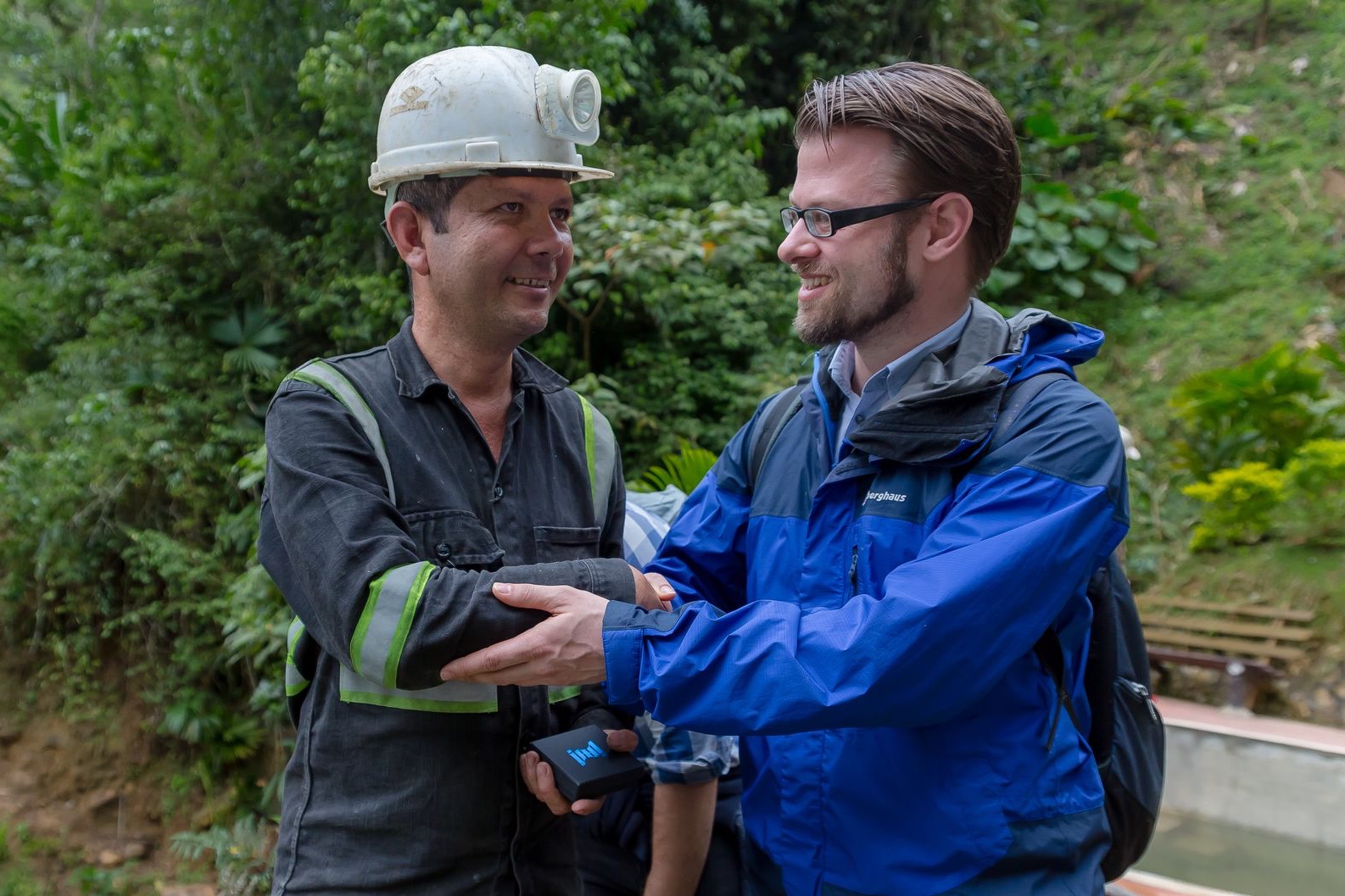 Florian Harkort meeting with miners in South America about Fair Gold